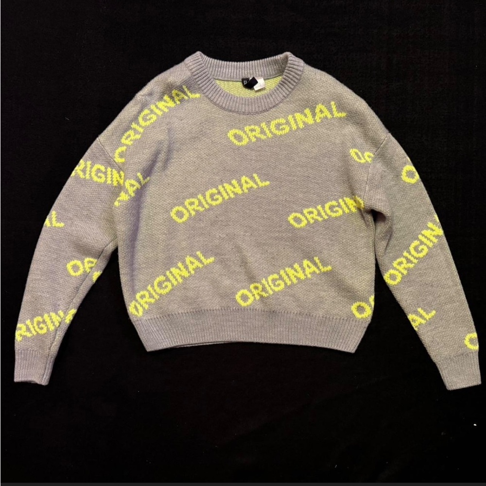 H&M Gray Crewneck Sweater with Yellow 'ORIGINAL' Logo